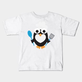 Penguin Chef Cooking with Chef Hat Kids T-Shirt